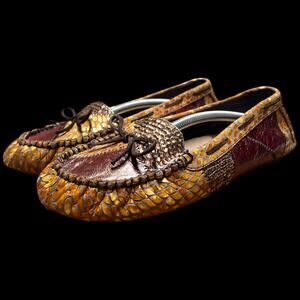 KENZIE Diva Women Sz 8.5 Moccasins Animal Snakeskin Patchwork Flats Loafer Shoes